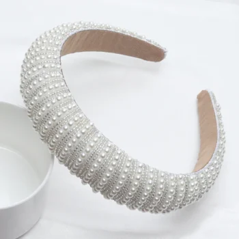 Diadema de Lujo Perlas Linea o Diamond Brillos Blanca